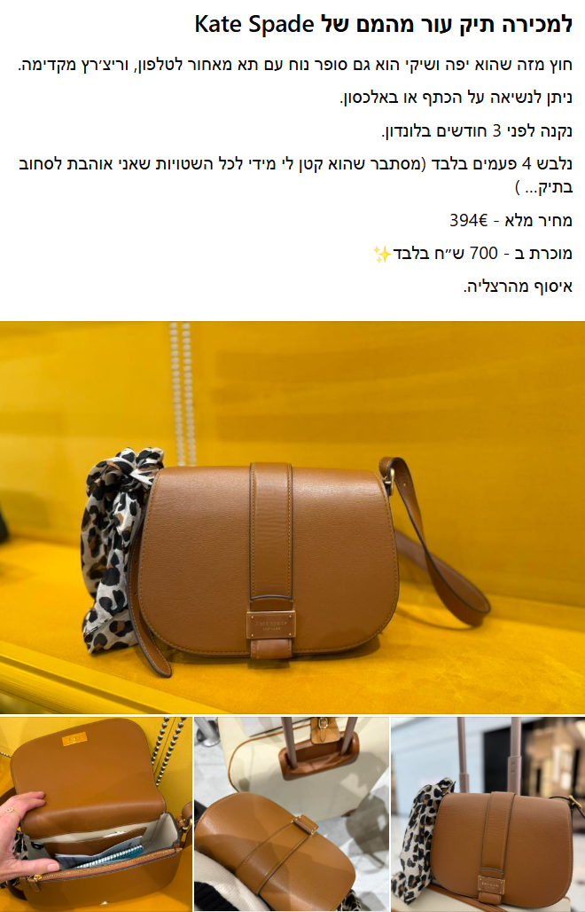 דוגמה לפרסום חפץ תיק kate spade